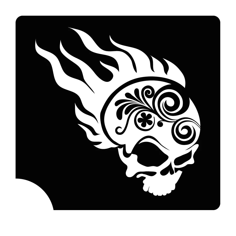 510 Flaming Sugar Skull Pixie - Set of 5 - Art Factory Glitter Tattoo Stencil
